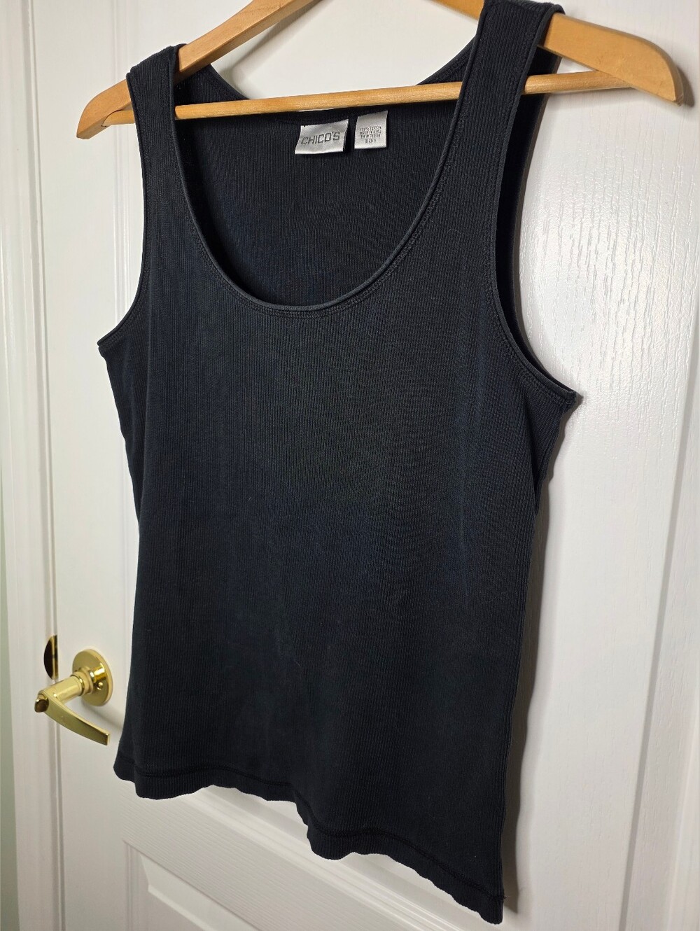 Chico's Black Ribbed Scoop Neck Tank 100% Cotton